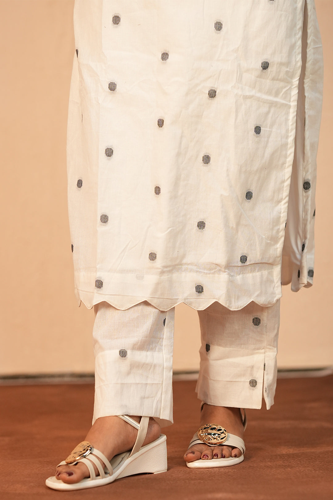Ivory Silver Handloom Kurti Set