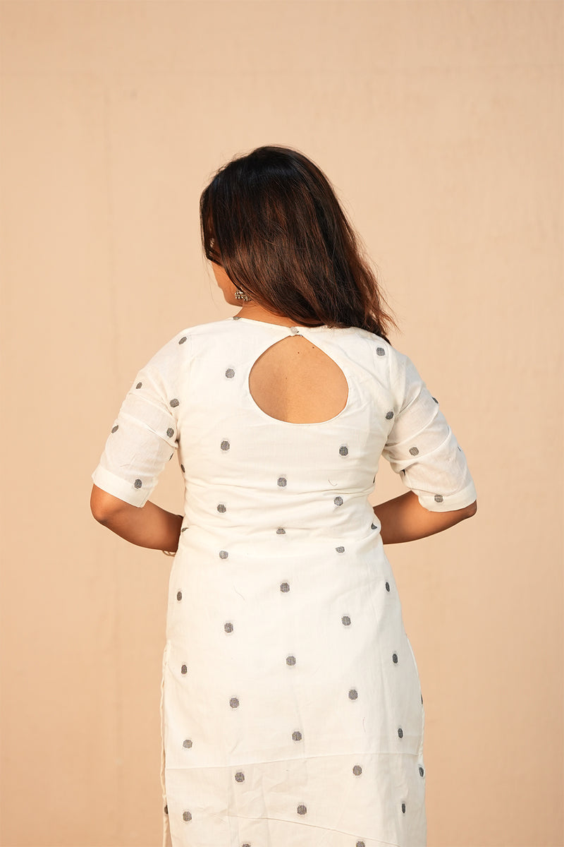 Ivory Silver Handloom Kurti Set