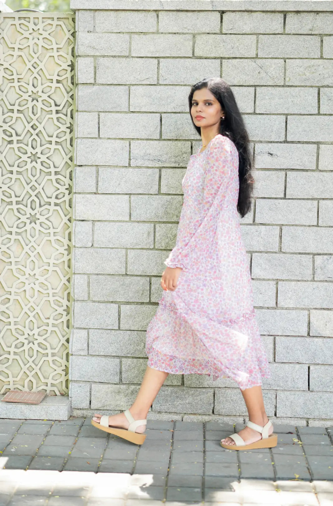 White Floral Georgette Dress