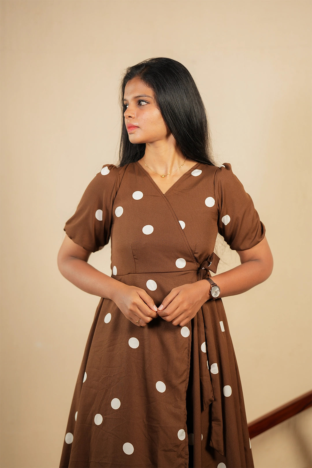 White polka dot wrap style maxi
