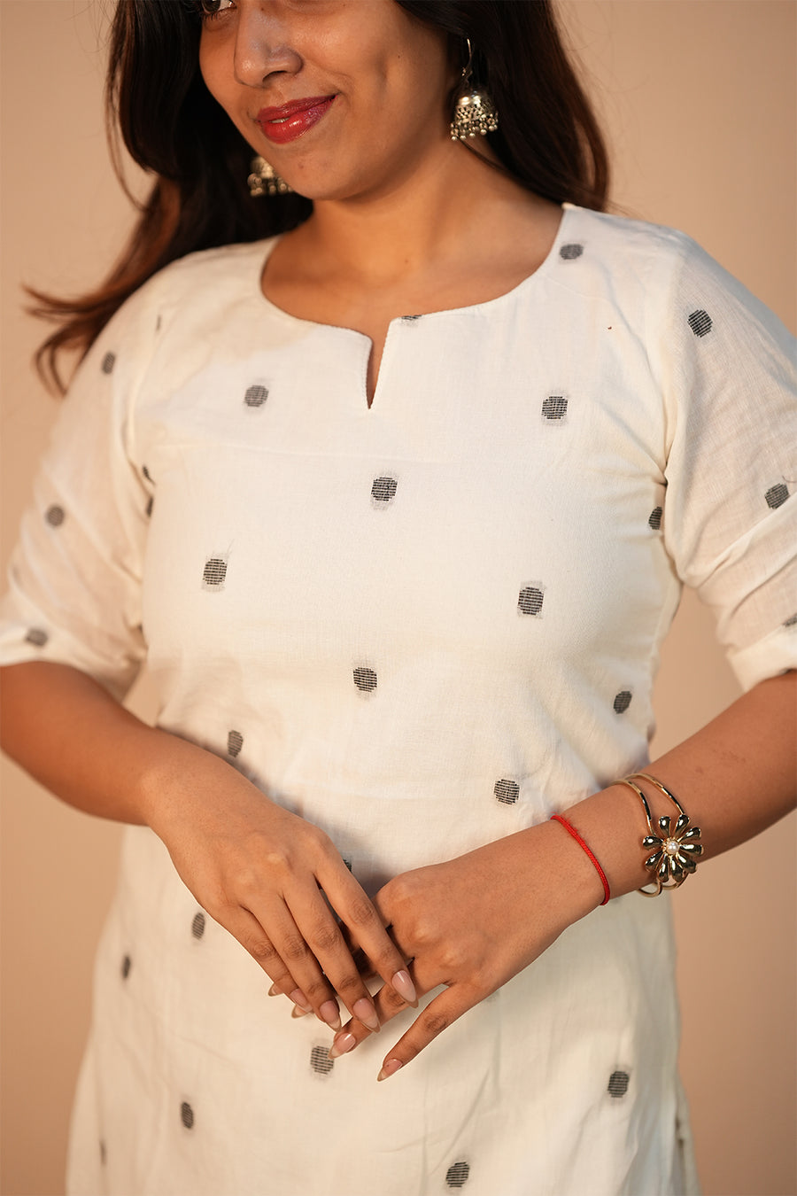 Ivory Silver Handloom Kurti Set