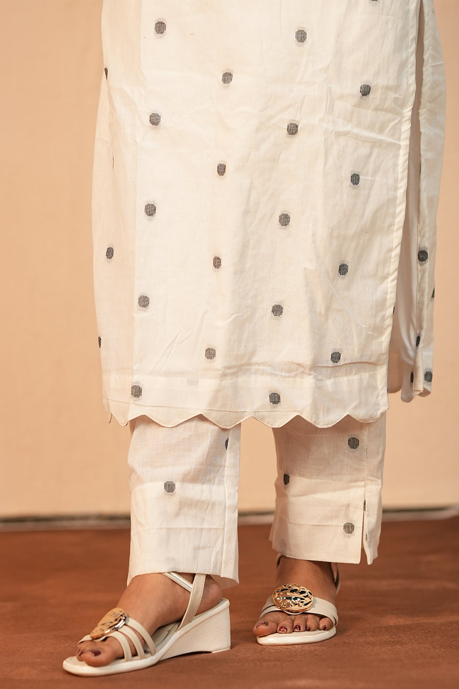 Ivory Silver Handloom Kurti Set