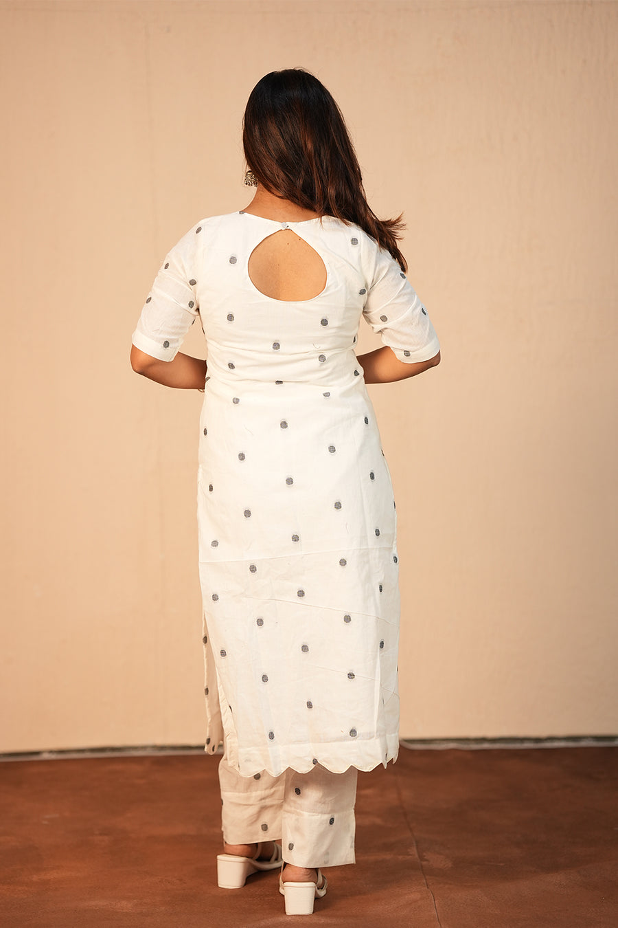 Ivory Silver Handloom Kurti Set