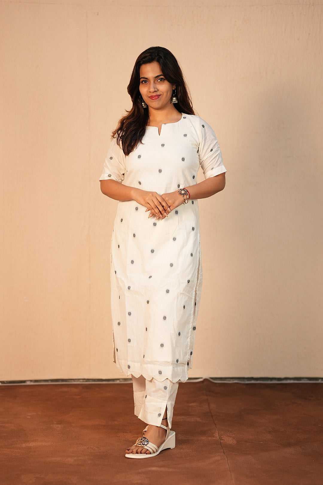 Ivory Silver Handloom Kurti Set