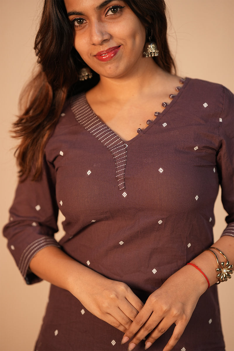 Mauve Handloom Kurti Set