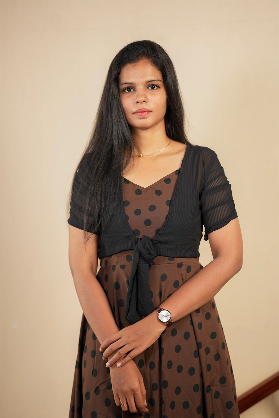Mocha Charm Polka Dress with Jacket