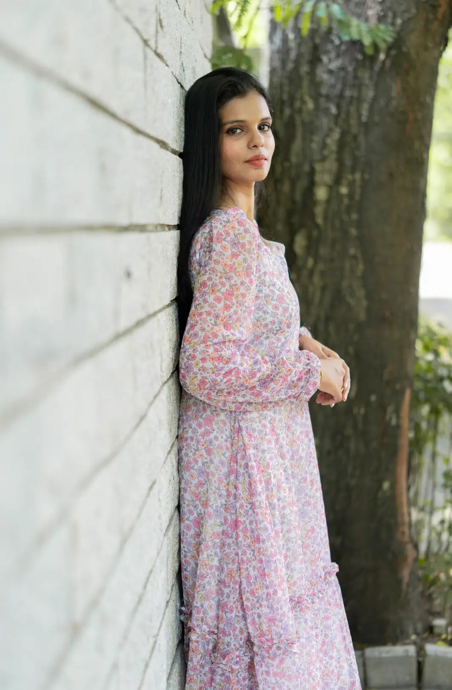 White Floral Georgette Dress