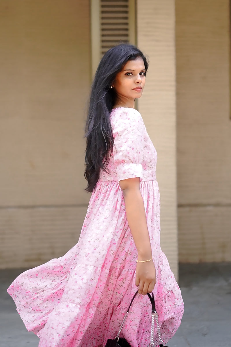 Pink Floral Crepe Dress