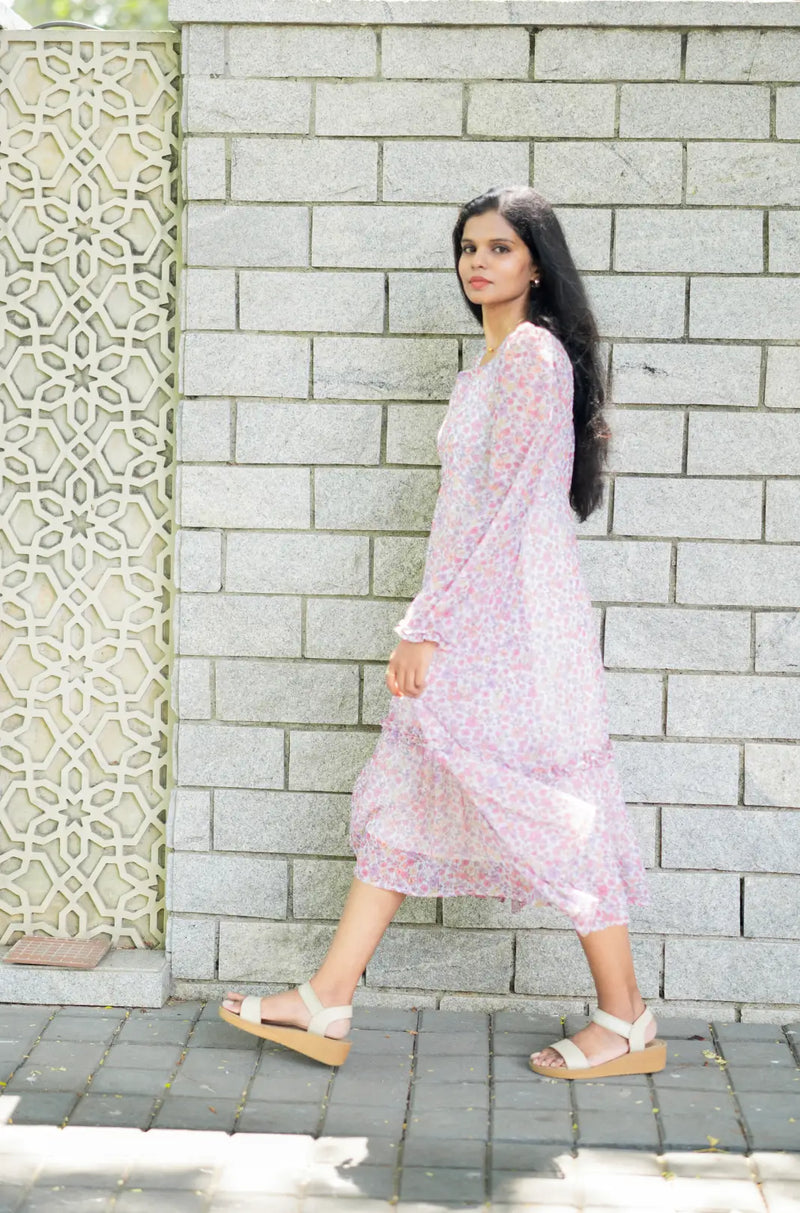 White Floral Georgette Dress
