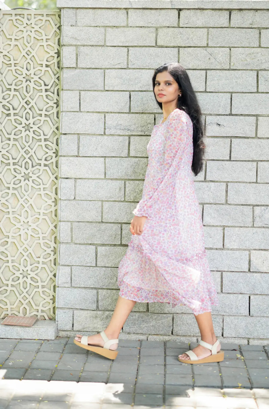 White Floral Georgette Dress
