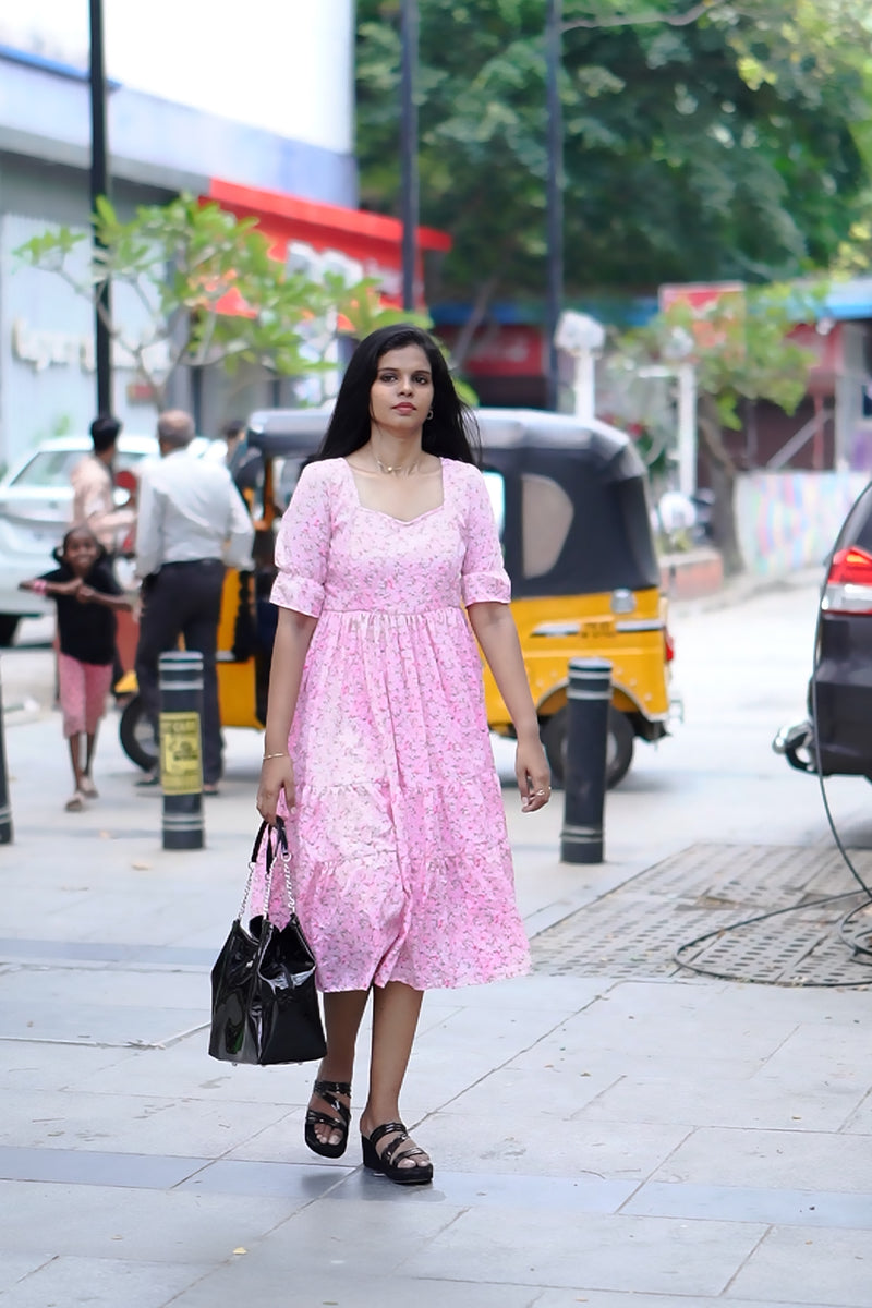 Pink Floral Crepe Dress