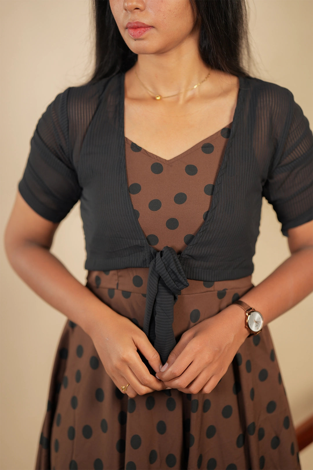 Mocha Charm Polka Dress with Jacket