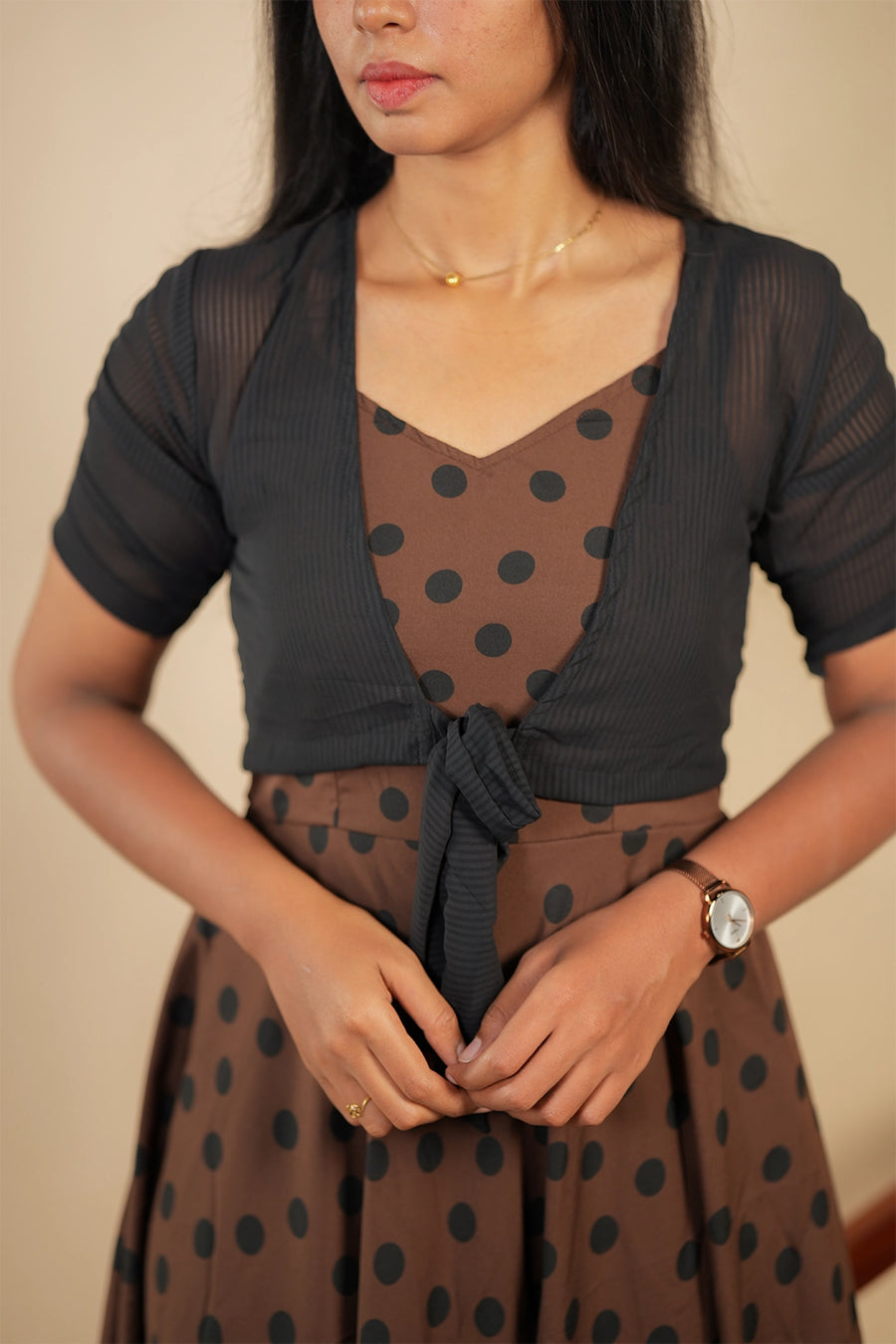 Mocha Charm Polka Dress with Jacket