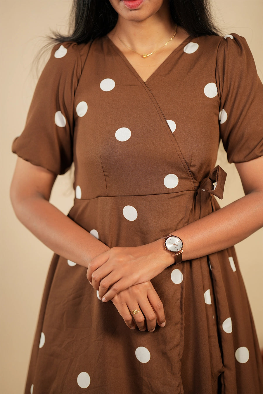 White polka dot wrap style maxi