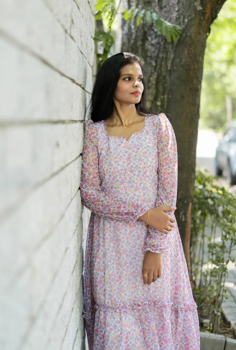 White Floral Georgette Dress