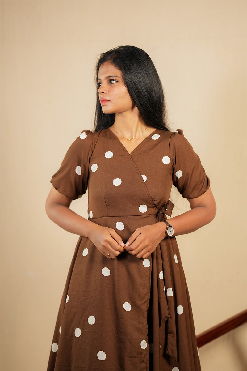 White polka dot wrap style maxi