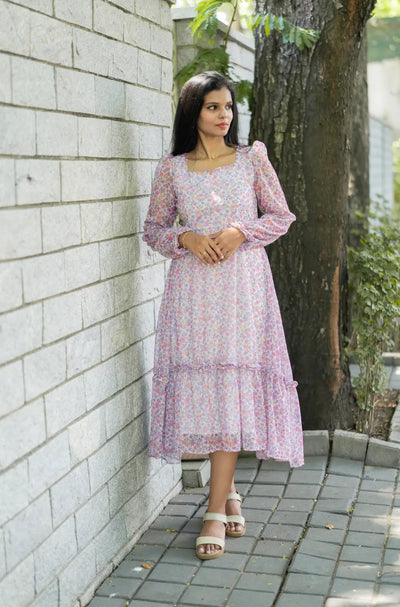 White Floral Georgette Dress