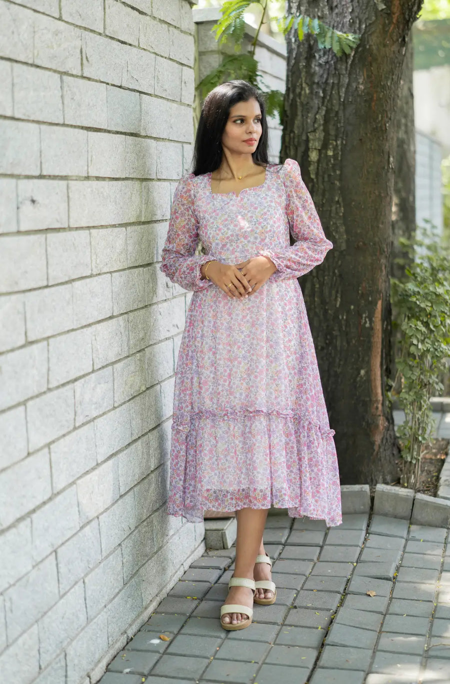 White Floral Georgette Dress