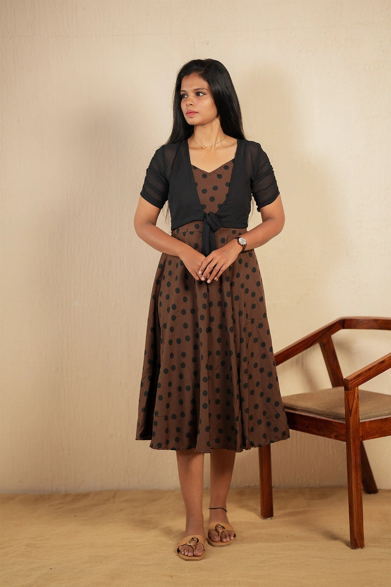 Mocha Charm Polka Dress with Jacket