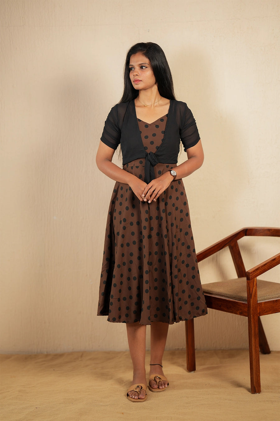 Mocha Charm Polka Dress with Jacket