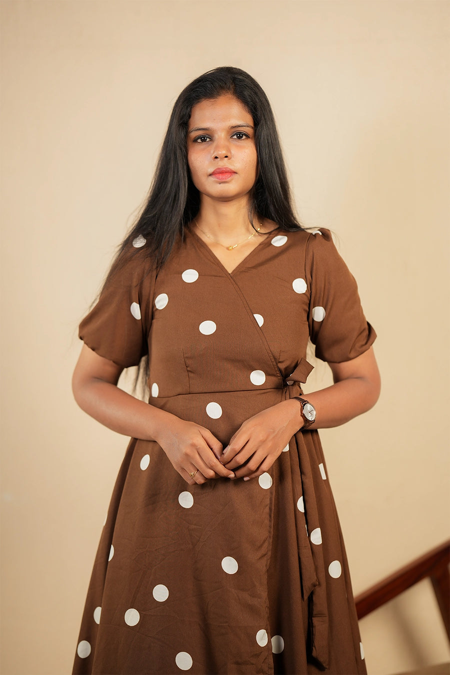 White polka dot wrap style maxi