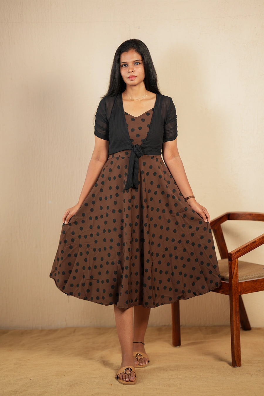 Mocha Charm Polka Dress with Jacket
