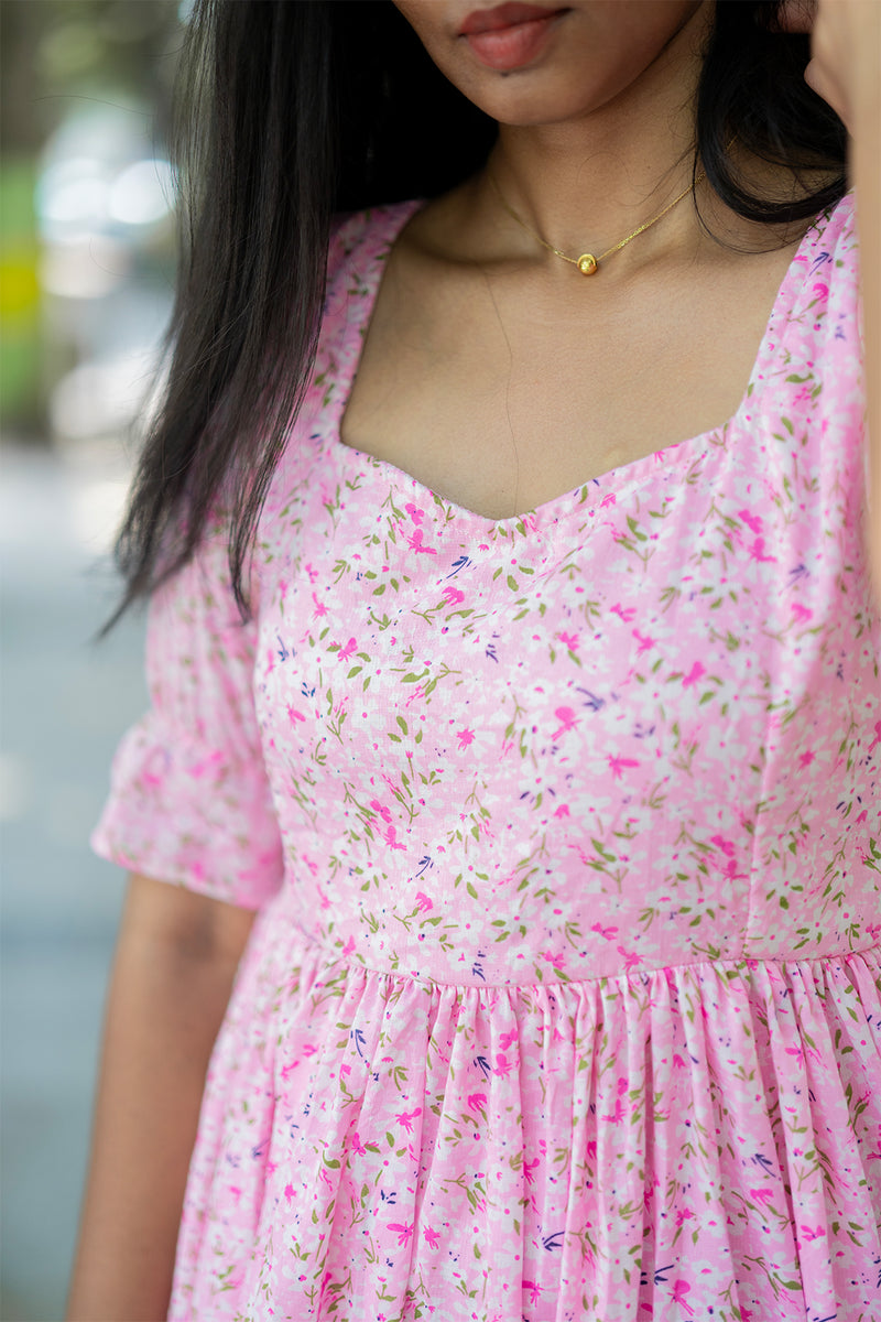 Pink Floral Crepe Dress