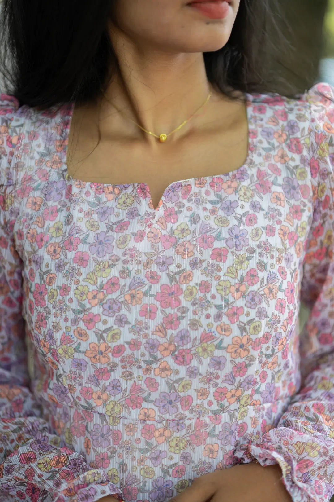 White Floral Georgette Dress
