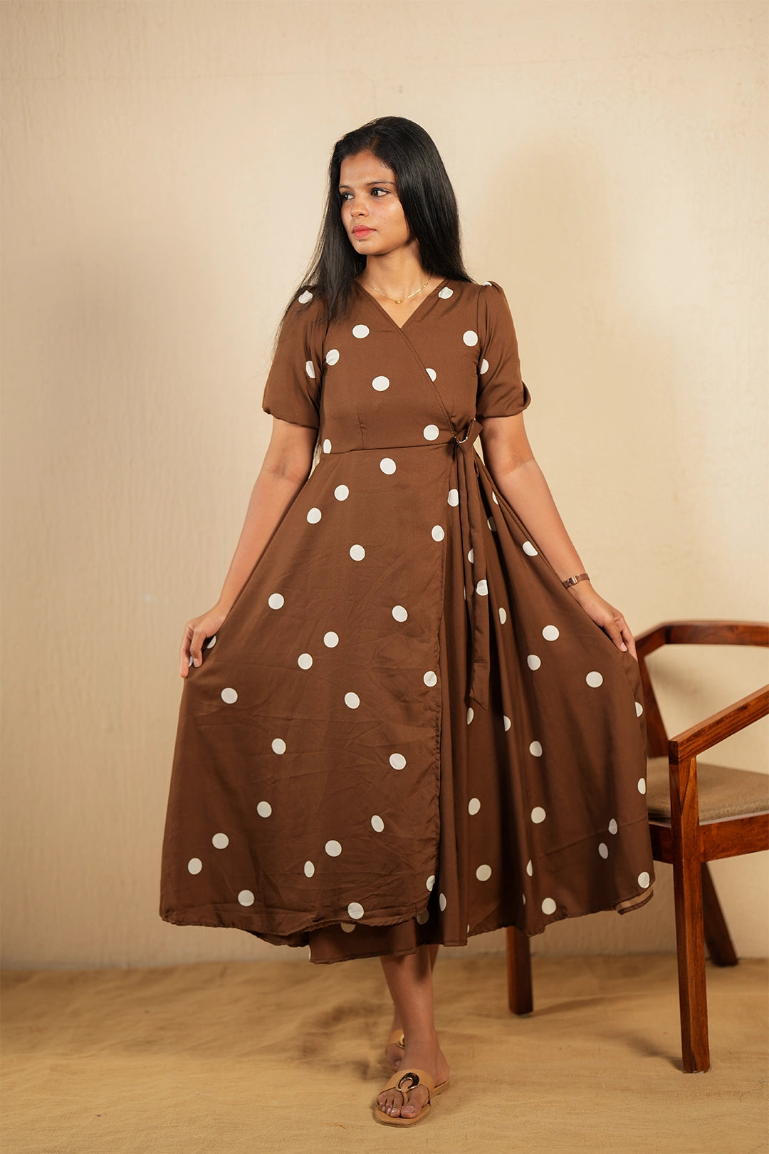 White polka dot wrap style maxi