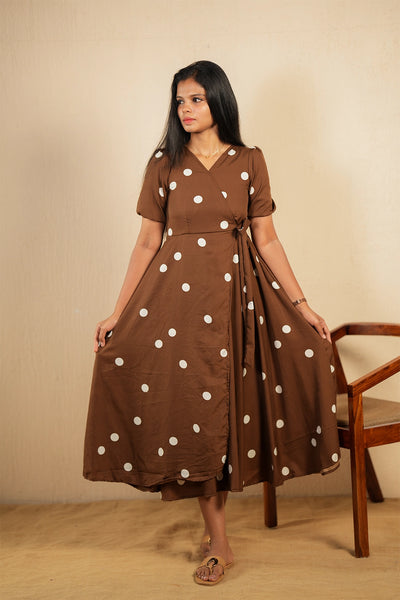 White polka dot wrap style maxi