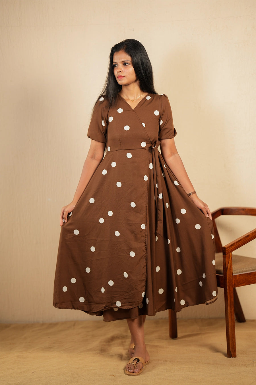 White polka dot wrap style maxi