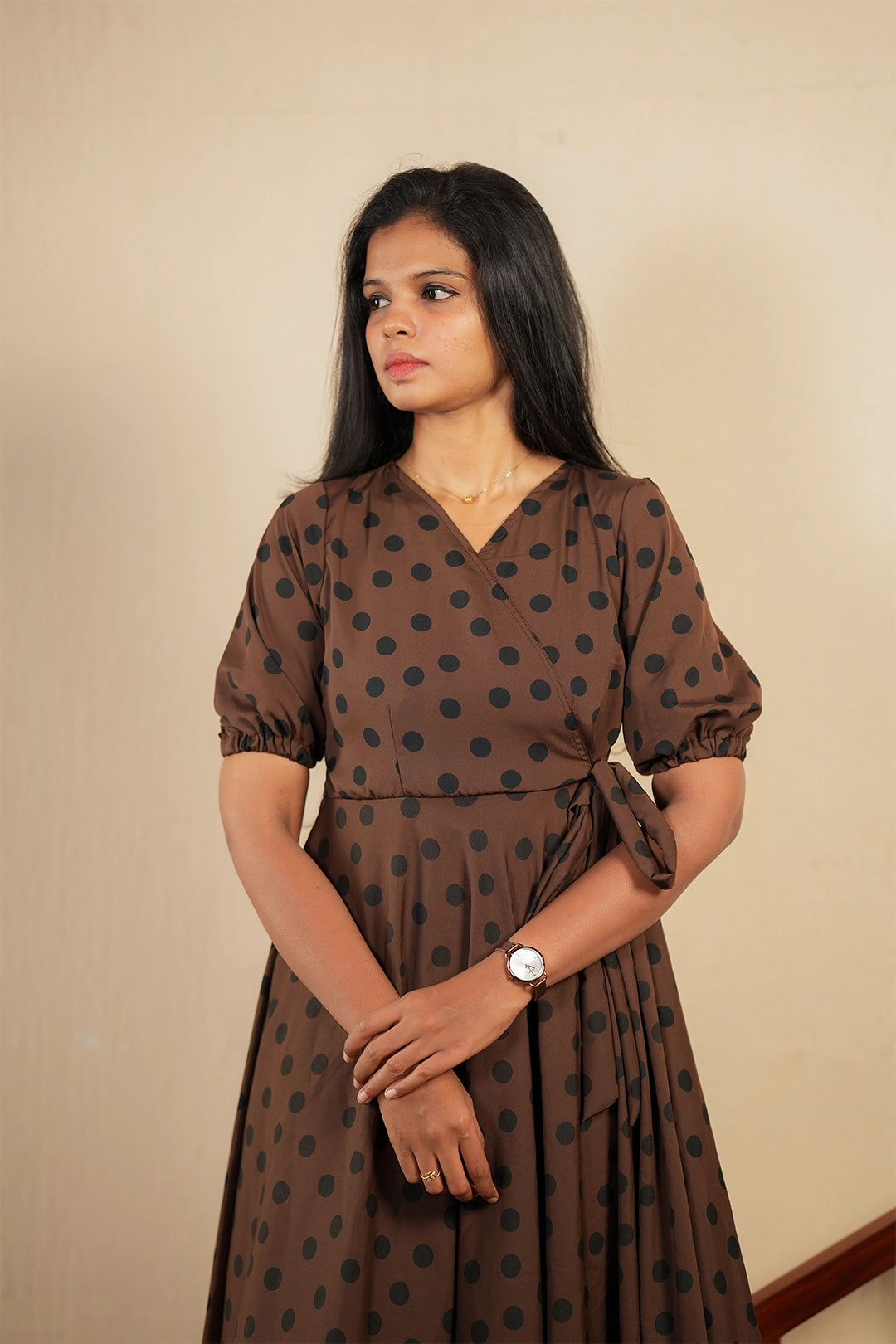 Black polka dot wrap style maxi