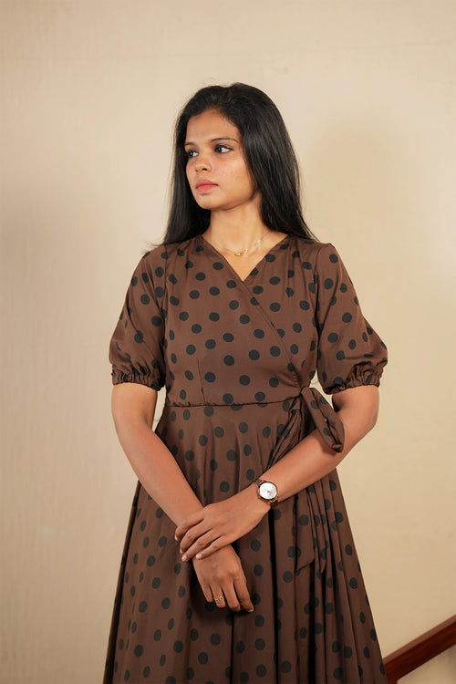 Black polka dot wrap style maxi