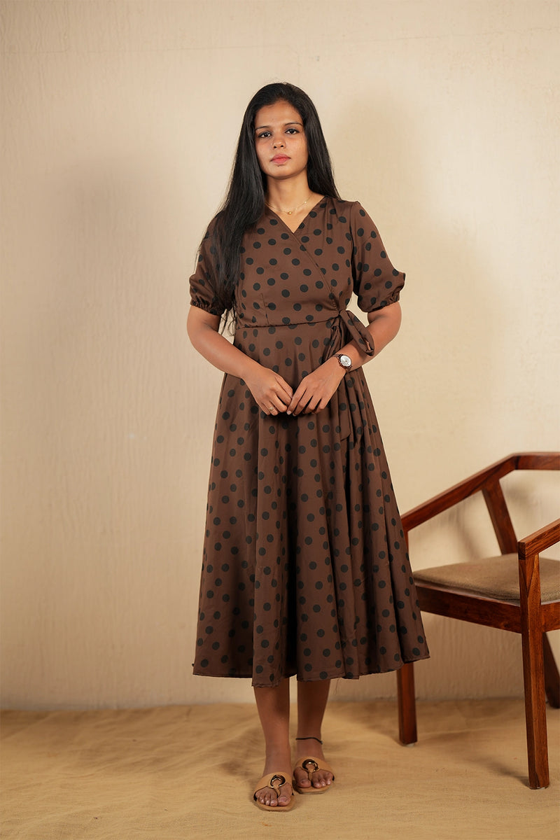 Black polka dot wrap style maxi