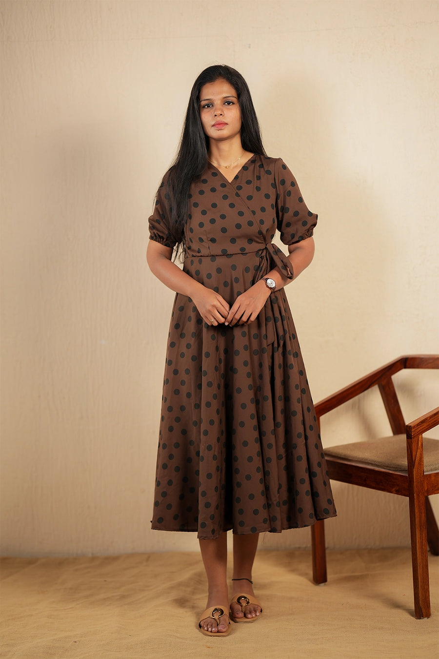 Black polka dot wrap style maxi
