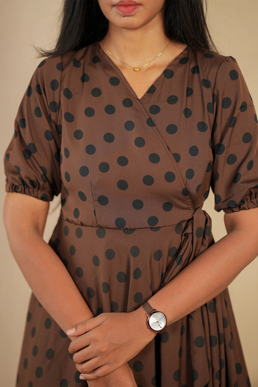 Black polka dot wrap style maxi